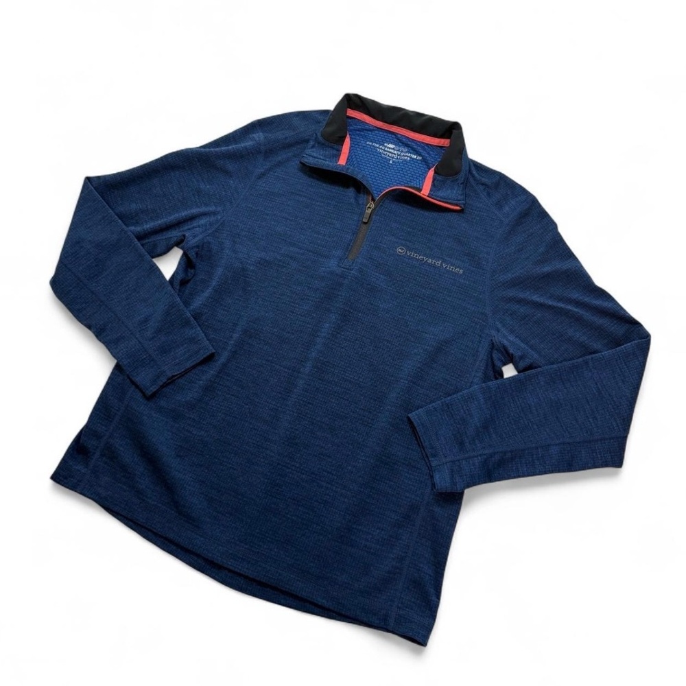 Men’s Vineyard Vines Navy Blur Lightweight Quarter Zip Pullover Pop Trim Size S - Picture 7 of 8